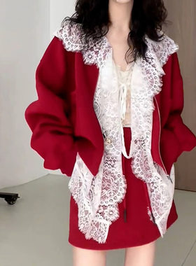 气质休闲风红色卫衣棒球服外套短裙女装2025秋冬新款时尚百搭套装
