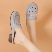防滑粗跟百搭凉拖一脚蹬休闲软底妈妈鞋 豆豆鞋 舒适外穿懒人鞋 夏季