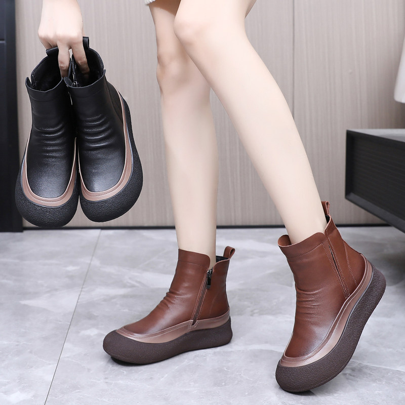 胖脚大码冬季平底女靴圆头加厚羊毛短靴时尚防滑休闲鞋外出不累脚,女鞋,马丁靴,淘宝优惠券,粉丝福利购,淘宝优惠卷