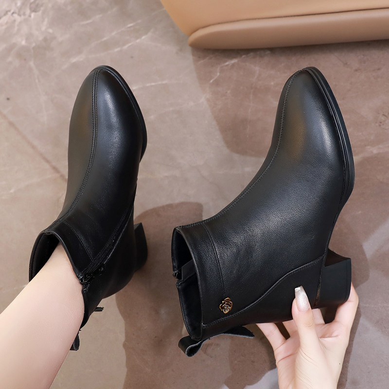 法式高跟女靴真皮软底瘦瘦靴百搭休闲短靴侧拉链妈妈鞋外出不累脚,女鞋,马丁靴,淘宝优惠券,粉丝福利购,淘宝优惠卷