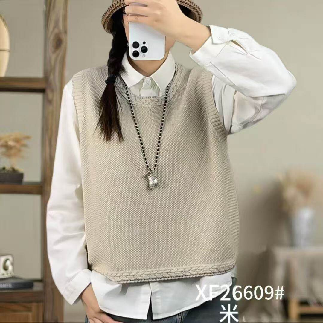 春季新款麻花边棉线马甲外搭休闲宽松坎肩6609