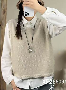 春季新款麻花边棉线马甲外搭休闲宽松坎肩6609