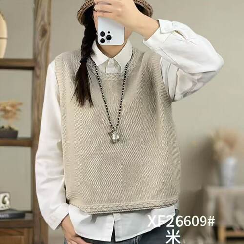 春季新款麻花边棉线马甲外搭休闲宽松坎肩6609