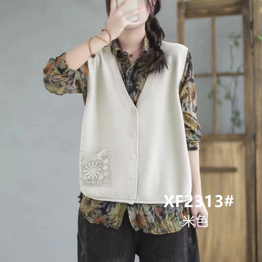 新款棉线针织马甲装饰口袋纯色女士上衣休闲坎肩,女装/女士精品,马夹,淘宝优惠券,粉丝福利购,淘宝优惠卷