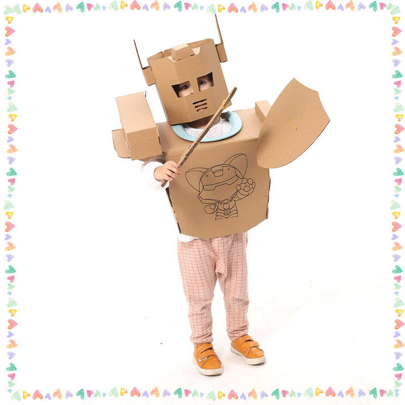 幼儿园diy纸板玩具衣服 儿童手工制作拼装可穿恐龙纸箱机器人服装