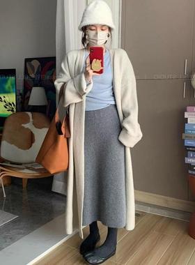 灰色针织半身裙女秋冬25新款直筒半裙高级感毛线包裙a字裙一步裙