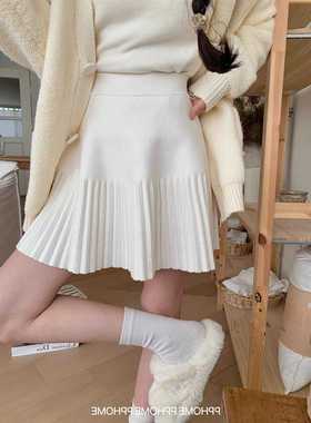 25春秋冬新款弹力高腰百褶半身裙女短款a字包臀外穿针织打底裙子