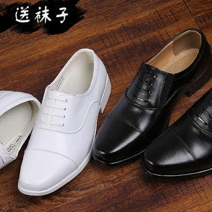 面试正品 真皮男士 安保办公室演出牛皮新郎正装 黑白鞋 海 三接头皮鞋