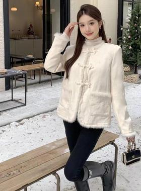 【现货】mi2naa国风盘扣减龄气质优雅貂毛拼接设计羽绒服31045