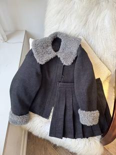【现货】25冬季新款羊羔毛翻领羽绒外套半身裙两件套装