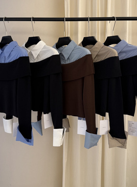 【现货】26春季新款衬衫法式假两件拼接设计感减龄针织衫女3050