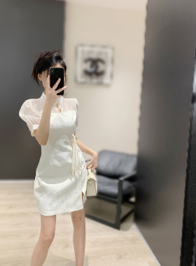【现货】mi2naa新中式连衣裙女轻国风夏季小个子优雅白色旗袍裙