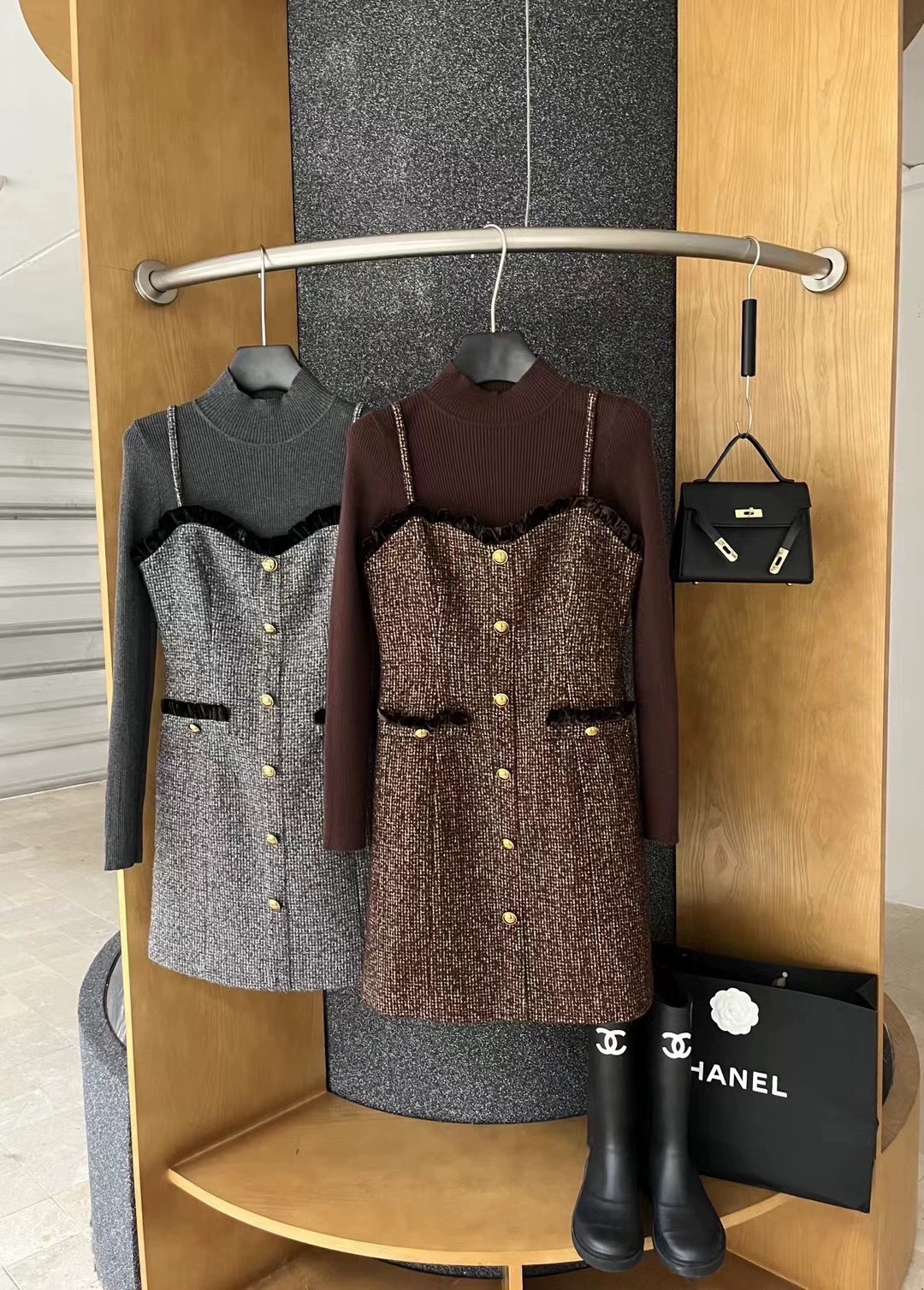 【现货】mi2naa冬名媛小香风抹胸连衣裙复古打底衫高级感气质裙子