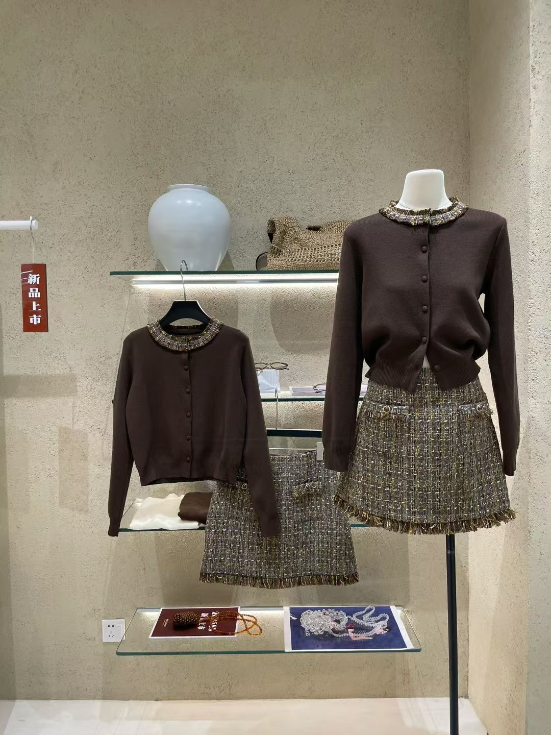 名媛小香风套装显瘦气质羊毛针织