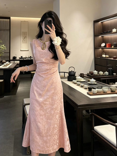 粉色旗袍女新中式小香风新娘订婚敬酒服国风晨袍领证礼服裙成人礼