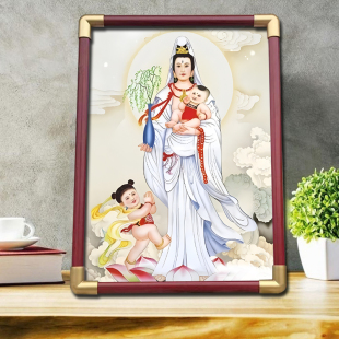 送子观音画像挂画求子五子观世音菩萨结缘客厅卧室供奉摆台摆件