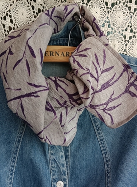 柔软纯植物小方巾领巾发带包头巾灰色紫竹枝微泡感国风春夏新品