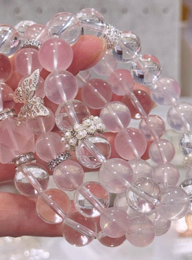 天然水晶粉水晶手串女款简约风格高级配搭天然白水晶设计水晶手串