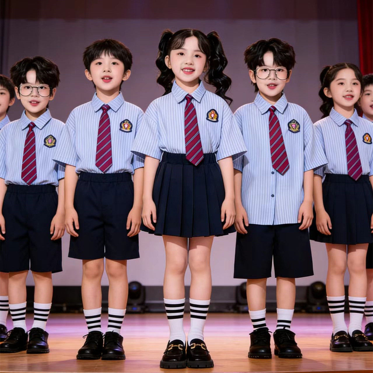 六一儿童合唱演出服短袖翻领学院