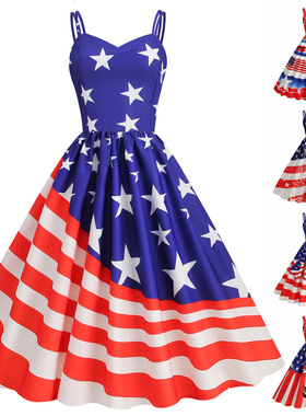 women clothesL 独立日新品外贸女夏季性感吊带美国国旗印花复古