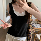 设计感 无袖 women clothes韩系设计感针织假两件工字背心女夏新款