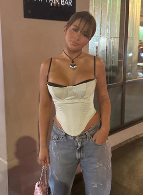 women clothesJY23098撞色边束腰显胸吊带上衣欧美街头时尚休闲百