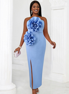 women clothesAM030620宴会造型感连衣裙 新款无袖性感抹胸露背高