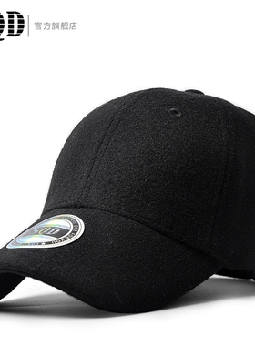 SQD冬季防寒保暖中老年棒球帽优质羊毛呢加绒鸭舌帽黑色光身款