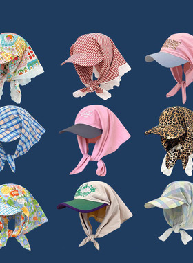 Korean Plaid Pastoral Bandana Triangle Scarf Baseball Cap