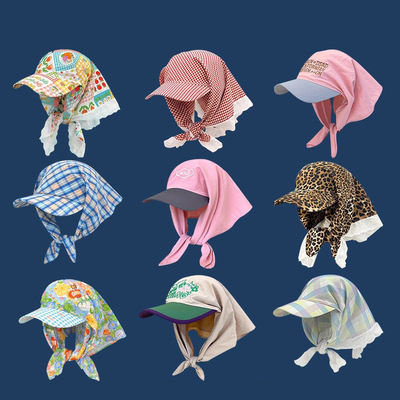 Korean Plaid Pastoral Bandana Triangle Scarf Baseball Cap