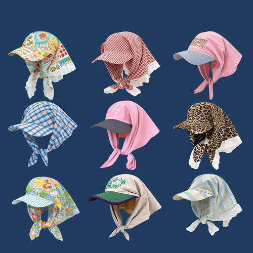 Korean Plaid Pastoral Bandana Triangle Scarf Baseball Cap