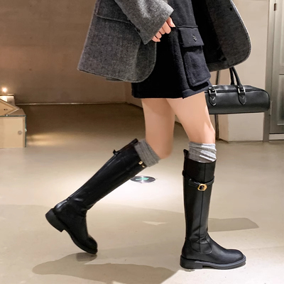 皮带扣不过膝靴子女靴丝袜骑士靴