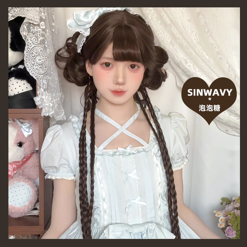 中华风Lolita棕色大丸子头假发