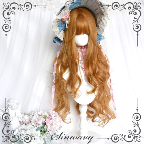 复古亮金棕80cm层次长卷假发