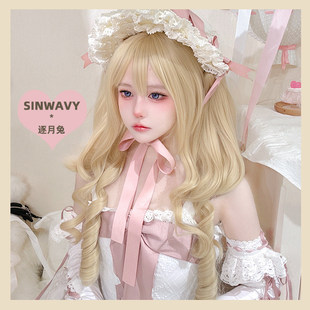 斯万家-可爱doll感铂金色垂耳罗马卷双马尾洛丽塔lo假发-|逐月兔|