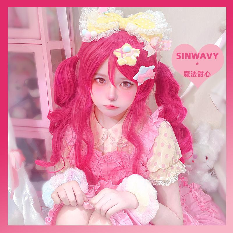 碧琪火龙果玫红大波浪动漫假发