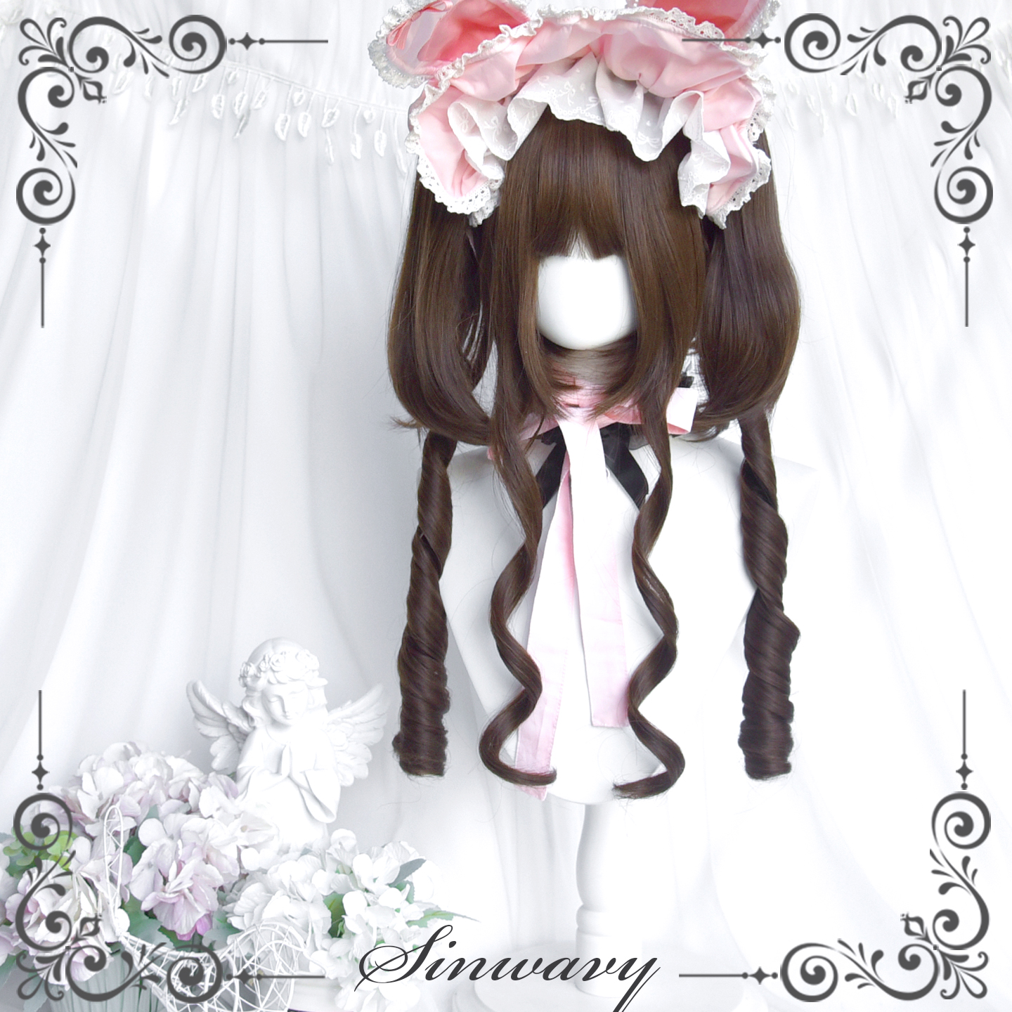 斯万家-原创可爱软萌洛丽塔深棕色垂耳罗马卷双马尾假发-|逐月兔|