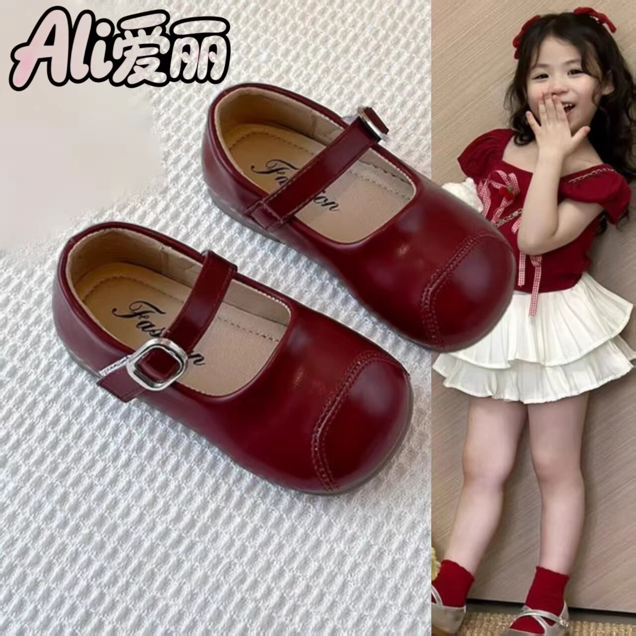 女童春秋软底防滑浅口公主皮鞋