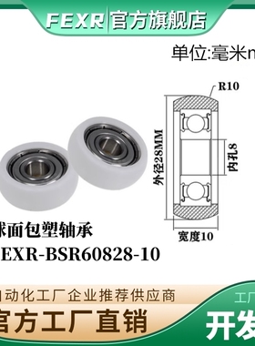 FEXR圆弧R型外球面包塑轴承BSR60828-10家具展柜小滑轮移门窗滚轮