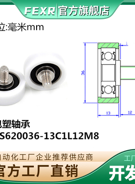 BS620036-13C1L12M8包塑轴承不锈钢螺杆滑轮POM滚轮导轮螺丝滚轮