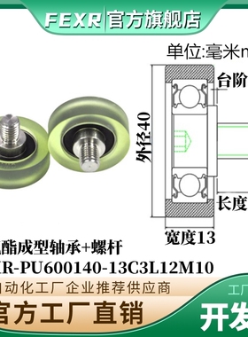 PU600140-13C3L12M10聚氨酯成型不锈钢螺杆包胶轴承PU滑轮导轮