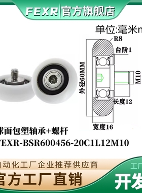 FEXR球面包塑轴承BSR620260-16C1L12M10带螺杆POM移门窗家具滑轮