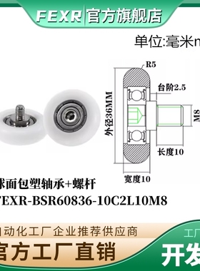 FEXR球面包塑轴承BSR60836-10C2L10M8带螺杆POM移门窗家具小滑轮