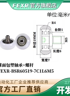 FEXR型球面包塑轴承BSR60519-7C1L6M5带螺杆POM移门窗家具小滑轮