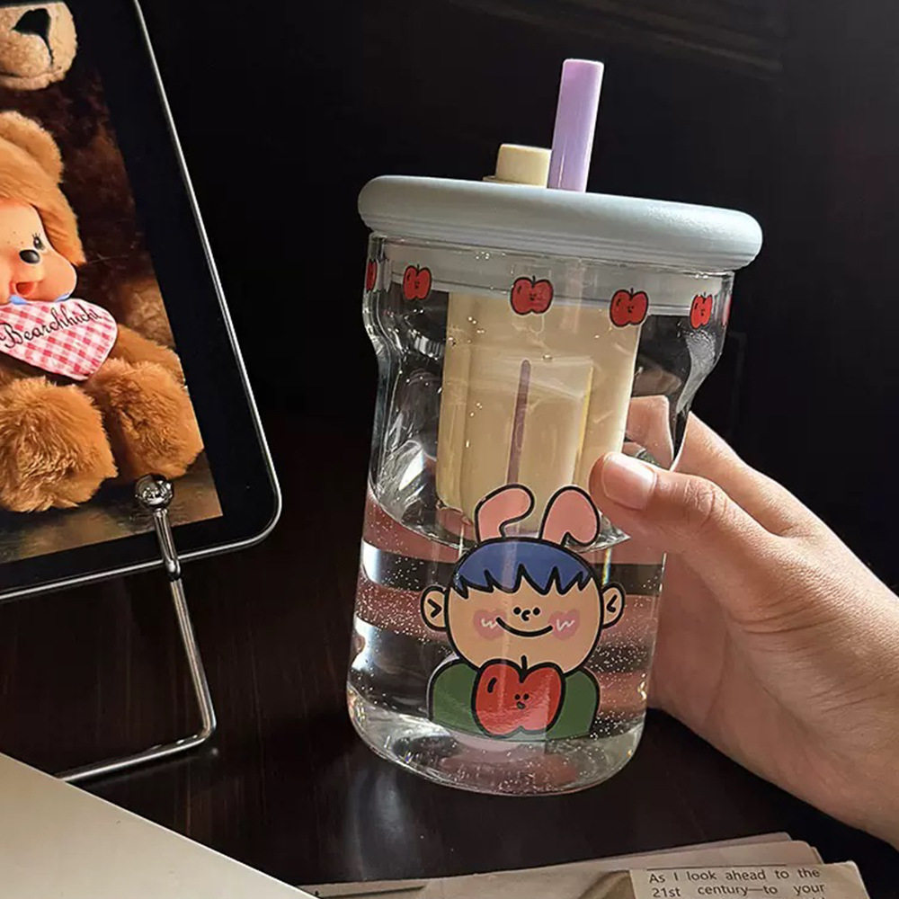 可爱家族卡通茶漏吸管杯高颜值茶水分离杯高硼硅杯大容量玻璃杯