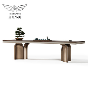 中古风茶桌椅组合北美黑胡桃木现代轻奢设计师别墅高级感大板茶台