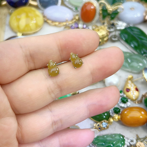 直拍纯银925冰黄翡翠耳钉闲置默认瑕疵