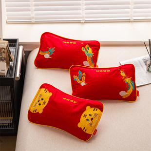 婴儿红色枕头纯棉儿童定型老虎枕荞麦枕芯宝宝满月周岁小老虎枕套