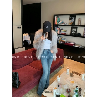 女2023年春季 浅色喇叭牛仔裤 显瘦微喇裤 新款 SUN11 蓝色弹力修身 子