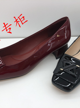 Le saunda莱尔斯丹女鞋2023秋季通勤方头浅口中粗跟单鞋女4T32805